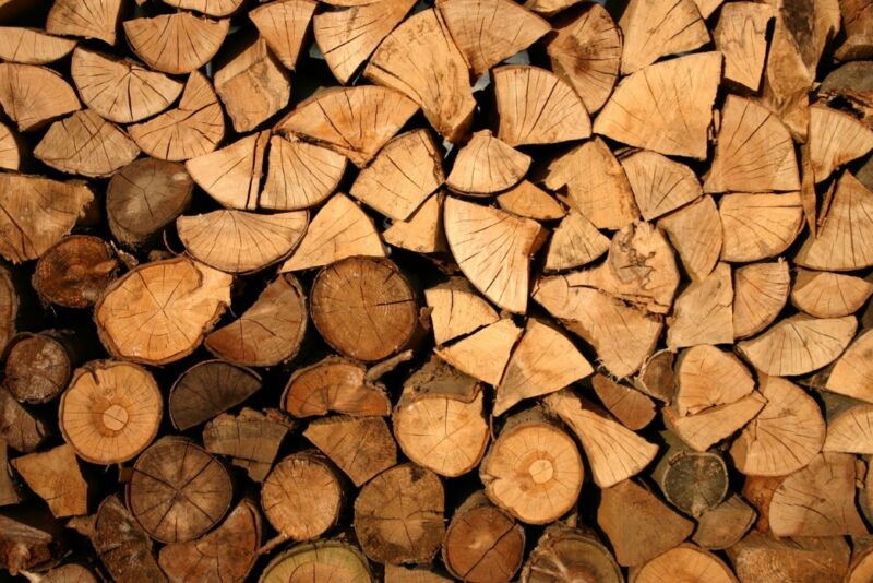 A rough-cut lumber stack.
